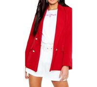 Womens Gold Button Double Breasted Duster Coat Office Formal Blazer Ladies Long Sleeve Jacket Winter Fashion Front Pocketed Duster Coat Jacket (Red UK 20-22)