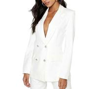 Womens Gold Button Double Breasted Duster Coat Office Formal Blazer Ladies Long Sleeve Jacket Winter Fashion Front Pocketed Duster Coat Jacket (Cream UK 20-22)