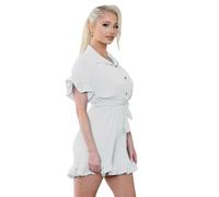 Womens Gold Button Pleated Playsuit with Belted Waist and Pleated Collar in Dress Comfort Fabric (White, One Size (8-18))