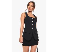 Womens Gold Button Waistcoat - Black - 6, Black
