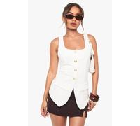 Womens Gold Button Waistcoat - White - 6, White