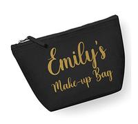 Womens Gold Custom Name Makeup Bag - Personalised Mothers Day Gift Ideas for Her - Daughter Ideas, Black, M