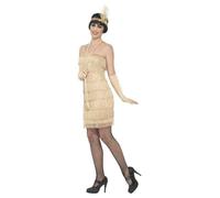 Womens Gold Fringed Flapper Dress & Accessories 1920's Fancy Dress Costume