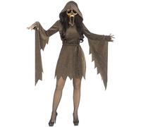 Womens Gold Glitter Ghost Face Scream Halloween Costume (S/M (UK 8-10))
