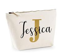 Womens Gold Initial and Name Makeup Bag - Personalised Christmas Gifts for Her - Gold Makeup Pouch, Natural, L