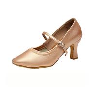 Women's Gold Mary Jane Latin Dance Shoes Ankle Strap Closed Toe Character Shoes Ballroom Latin Modern Dance Shoe Footwear for Indoor