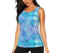 Women's Gold Mermaid Scale Print Quick Dry Sleeveless Fitness Tank Top,Breathable Activewear