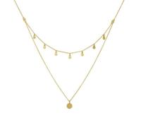 Womens Gold Necklace, Chain Necklace White Moissanite Pendant Jewelry 9K Yellow Gold Two Layered Au375