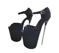 Women's Gold Peep Toe Platform Sandals with Steel Heel - 22CM Ultra High Plus Size Heels for Wedding Party Club Night,Black,11 UK