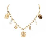Women's gold pendant necklace Avatar square pearl pendant necklace Bohemian shell starfish heart pendant necklace Women's gold paper clip chain necklace Girls beach necklace Jewelry gift (Style A)
