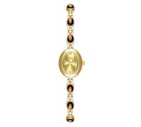 Womens Gold Petite Vintage Colorful Jade Crystals Beaded Waterproof Watch Small Pearl Oval Dial Arabic Numerals Fashion Bracelet Wrist Watch, Gold Tiger's eye, Fashion, Vintage, Creative, Luxury