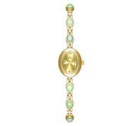 Womens Gold Petite Vintage Colorful Jade Crystals Beaded Waterproof Watch Small Pearl Oval Dial Arabic Numerals Fashion Bracelet Wrist Watch, A Gold Jade, Fashion, Vintage, Creative, Luxury