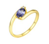Womens Gold Rings Fashion, Promise Ring 14K Yellow Gold Tanzanite 4X6mm Oval Shape Simple Design with Jewelry Box Size H 1/2