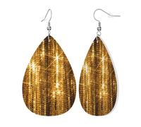 Womens Gold Sequin Sparkle Print Leather Earrings Teardrop Dangle Earrings Jewelry Outfits Accessories