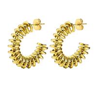 Women's Gold Stainless Steel Hypoallergenic C-Shaped Beads, Small, Irregular, Twist, Stud Earrings, Simple, 18K Gold, Both Ears, Popular, Anniversary, Birthday, Gift, Metal