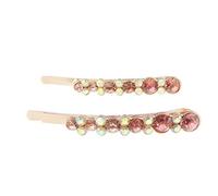 Womens Gold Tone Sparkly Bow Rhinestone Stones Jeweled Crystal Diamante Party Birthday Christmas Bridal Wedding Slides Hairpin Hair Clips Grips Bobby Pins Set of 2 Circle Polka Dot ((Pink)
