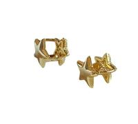 Women's Gold-Tone Star Paved Crystal Stud Earrings: 3D Star Design, Full Micro-Paved Crystals, Bold Glam Style