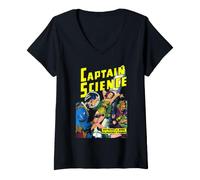 Women's Golden Age Comic Captain Science Damsel in Distress V-Neck T-Shirt