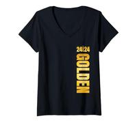 Women's Golden Birthday 24th Vertical Text Candle V-Neck T-Shirt