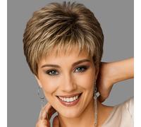 Women's Golden Brown Mix Pixie Cut Wig Short Women Wigs with Bangs Fashion Natural Fluffy Wig for Short Hair