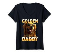 Women's Golden Daddy Dad Fathers Day Cute Golden Retriever Daddy V-Neck T-Shirt