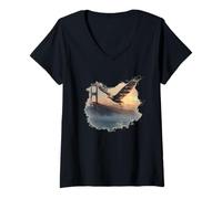 Womens Golden Gate Bridge with Cool Eagle and Patriotic Colors V-Neck T-Shirt