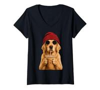 Women's Golden Retriever Dog Hipster Iced Coffee Funny Goldie V-Neck T-Shirt