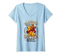 Womens Golden Retriever Dog Lover Blessed by A Golden V-Neck T-Shirt