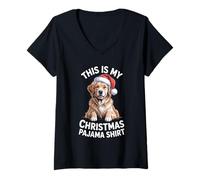 Womens Golden Retriever Dog Santa Hat Christmas Pajama Men Women V-Neck T-Shirt