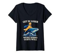 Women's Golden Retriever Get in Loser We're Doing God's Will Bible V-Neck T-Shirt