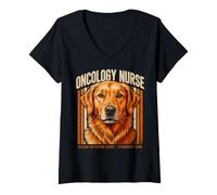 Women's Golden Retriever Heart Strongest Care Oncology Nurse V-Neck T-Shirt