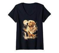 Women's Golden Retriever Howling At The Moon Meme V-Neck T-Shirt