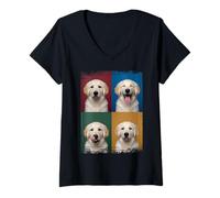 Women's Golden Retriever Puppy Pop Art Expressions Portrait V-Neck T-Shirt