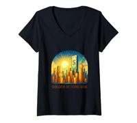 Womens Golden Skyline Rise Wealth Vision V-Neck T-Shirt