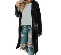 Women's Golden Velvet Fashion Lapel Long Cardigan Coat Pocket Solid Colour Loose Casual Coat Causal Trendy Simple Long coat Regular Relaxe Outer jacket Breathable Plus Leisure