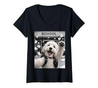 Women's Goldendoodle Golden Doodle Last Day of School Funny Selfie V-Neck T-Shirt