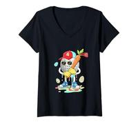 Women's Golf Ball Sunglasses Easter Eggs Colorful Costume Player V-Neck T-Shirt