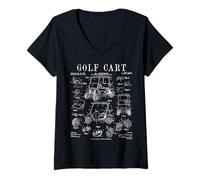 Womens Golf Cart Golfer Funny Old Vintage Patent Drawing Print V-Neck T-Shirt