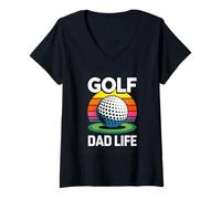 Women's Golf DAD Life Retro Sunset Golfer Dad Lovers V-Neck T-Shirt