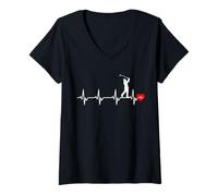 Womens Golf heartbeat for golfers Golf Lovers Sport Athletes Funny V-Neck T-Shirt