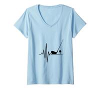 Womens Golf Heartbeat Line Golfer Club Swing Passion V-Neck T-Shirt
