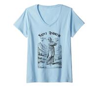 Womens Golf Patron Saint Andrew Funny Golfer Golfing Player V-Neck T-Shirt