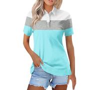 Women's Golf Polo Tops, Short Sleeve | V Neck Collared Summer Blouse, Casual Loose Solid Tee, Ladies Active Casual Wear Top Mint Green #1 3XL