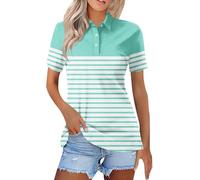 Women's Golf Polo Tops, Short Sleeve | V Neck Collared Summer Blouse, Casual Loose Solid Tee, Ladies Active Casual Wear Top Green #1 4XL