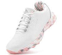 Womens Golf Shoes Spikeless Leather Lightweight Golf Sport Sneakers Waterproof Stylish Golfing Trainers,Pink A,5 UK