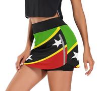 Women's Golf Skort with Built-in Shorts Moisture Wicking with Hidden Zipper Pockets for Cheerleading Casual Wear, National Flag of Saint Kitts and Nevis, XXL