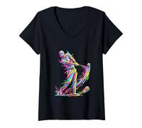 Women's Golf Splash Watercolor Art V-Neck T-Shirt