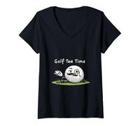 Women's Golf Tee Time - Tea, Funny Ball Mascot Retro Vintage Style V-Neck T-Shirt
