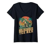 Women's Golfasaurus Tee Rex Vintage Golf Dinosaur Retro Design V-Neck T-Shirt