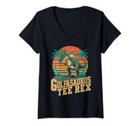 Women's Golfasaurus Tee Rex Vintage Golf Dinosaur Retro Design V-Neck T-Shirt
